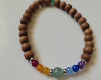 Gemstone and 6mm Sandalwood bead bracelet