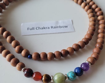 Mala Necklace, 108 beads Sandalwood & Gemstones