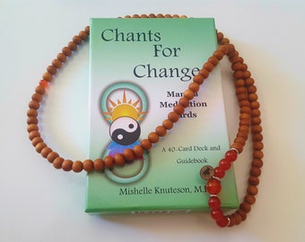 Chants For Change Oracle deck & 108 Mala  Sandalwood Gemstone Bead necklace