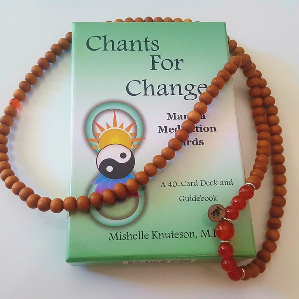 Chants For Change Oracle deck & 108 Mala  Sandalwood Gemstone Bead necklace