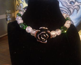 Green and white glass choker