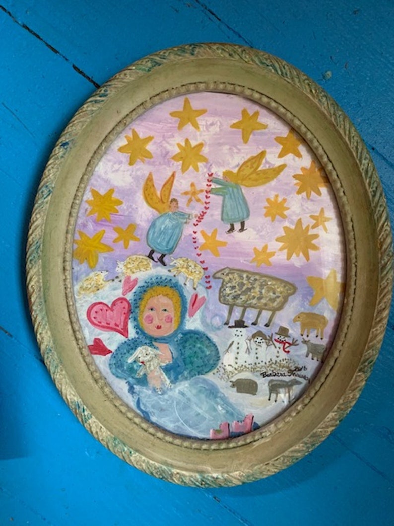ORIGINAL Barbara Strawser Folk Painting Oval Etsy