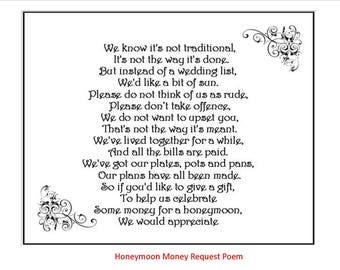 Wedding Money Gift Request Poem Cards For Wedding Invitations