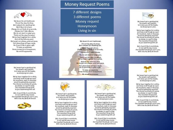 Money Gift Request Poem Wedding Cards For Wedding Invitations Etsy