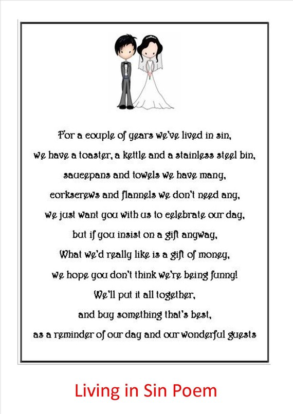 Money Gift Request Poem Wedding Cards For Wedding Invitations Etsy