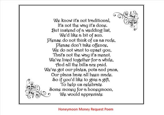24 X Wedding Money Gift Request Poem Cards For Wedding Etsy