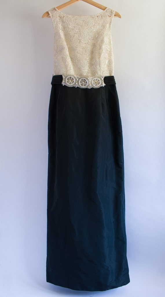 Vintage Teri Jon Cream and Black Evening Gown / La
