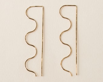 Naomi Earrings / Squiggle Threader Hammered Wire Statement Earrings / Gold-Filled or Sterling Silver