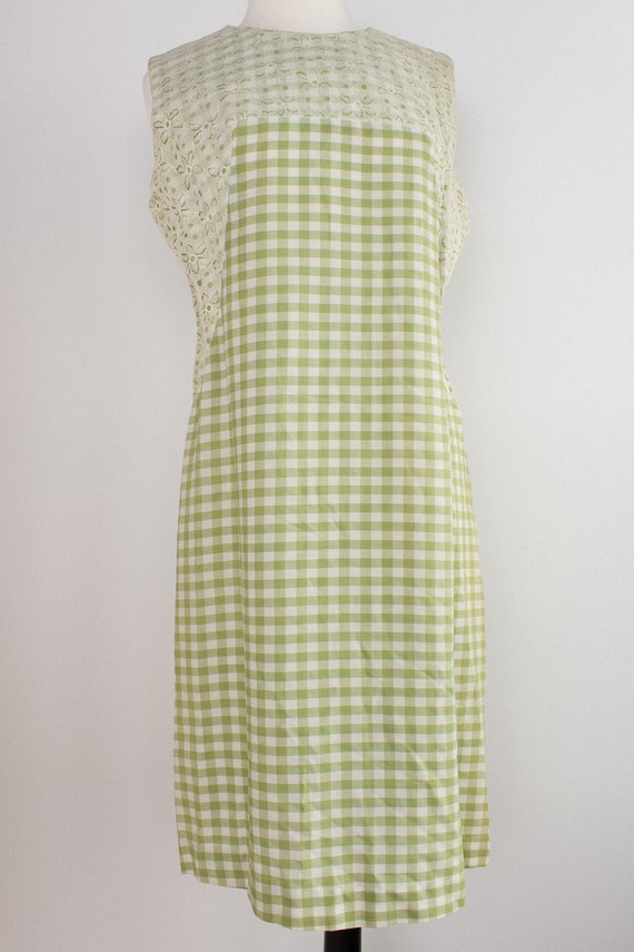 Vintage 60s Cute Retro Green Gingham Dress with La