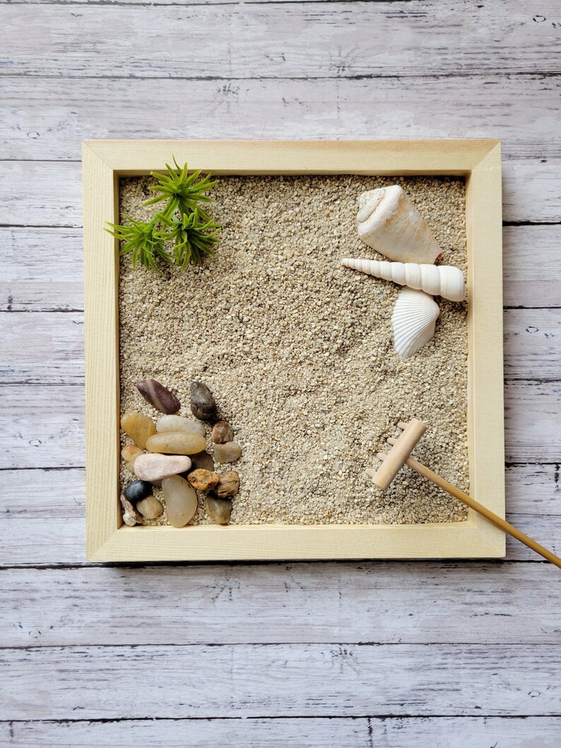 Miniature Beach Themed Zen Garden, Table Top Zen Garden Kit, Meditation