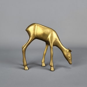 Vintage Solid Brass Deer Statue | Gold Metal Doe Figurine | Deer Farmhouse Reindeer Woodland Christmas Decor Mid Century Sculpture Figure