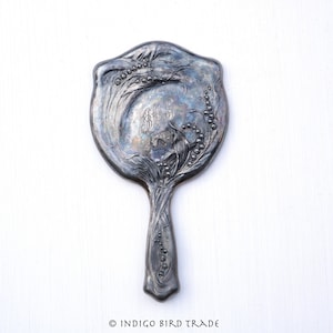 1900's Antique Art Nouveau Silver plated Repousse Hand Mirror | Edwardian Era Lily of Valley Vanity Silverplated Mirror Victorian Vintage