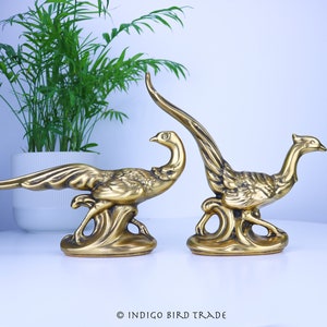 Pair of Syroco Gold Gilt Pheasants Peacocks Figurines Vintage | Mid Century Ceramic Couple Birds Statues | Hollywood Regency Porcelain Bird