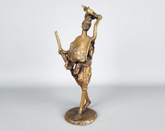 Antique African Tribal Hand Made Bronze Hunter Sculpture - Benin / Ashanti | Vintage Statue Figure Black Americana Abstract Primitive Art