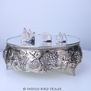 12&quot; Vintage Silver plated Mirrored Plateau Godinger | Ornate Footed Mirror Tray Display Grape Cake Pedestal Stand Holiday Table Centerpiece