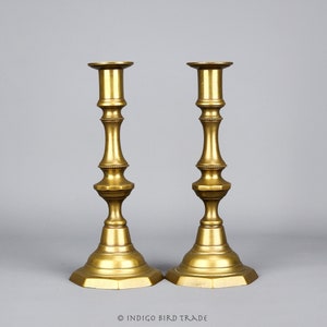 Antique English Brass Georgian Era Push-Up Candlestick Holders Set of 2 | Pair of Candleholders Adjustable Push Up Candle Holders England