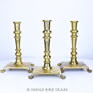 Set of 3 England Antique Brass Candle holders Candlestick Footed Lion Feet | Lot of Vintage Footed Gold Candleholders Christmas table decor