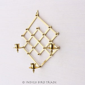 Vintage Folding Brass Candle Sconce Mid Century Modern | Antique Geometric Lattice Gold Metal Wall Hanging Candle holder Candlestick MCM