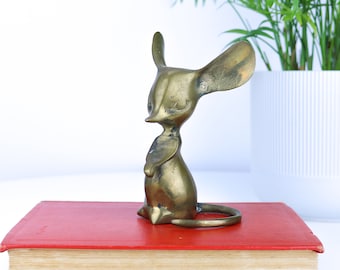 Prachtig messing vintage muisbeeldje | Halverwege de eeuw gouden metalen Mickey Mouse presse-papier standbeeld | Dierensculptuur Minnie Mouse kerstcadeau