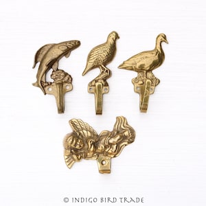Vintage Solid Brass Coat Hook Fish Bass Bird Duck Quail Chicken Cherub Angel | Antique Gold Metal Wall Hook Bronze Mid Century Hanger