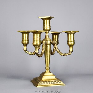 1880's English Gilt Bronze Candelabra 5 Arms | Antique Victorian Candleholder for 5 Taper Candles Made in England | Ornate Gold Candlestick