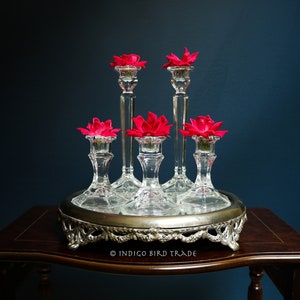 Set of 5 Crystal Glass Candle holders Vintage | Lot of Clear Mix Candlesticks | Wedding Table Decor | Christmas Decor Retro Cut Glass