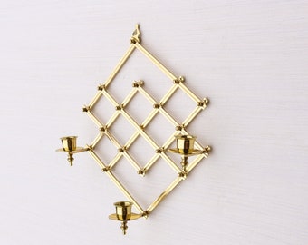 Vintage Folding Brass Candle Sconce Mid Century Modern | Antique Geometric Lattice Gold Metal Wall Hanging Candle holder Candlestick MCM