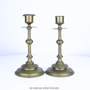 19th Century Brass Pair of French Candlesticks | Antique Candle holders Mantle Decor Vintage Gold Metal Candleholders France Christmas Gift