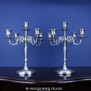 11&quot; Pair of Silver 5 Arms Candelabras Vintage Antique Silverplated metal Ornate Candelabra Silver Plated Wedding Candlesticks Candle holders