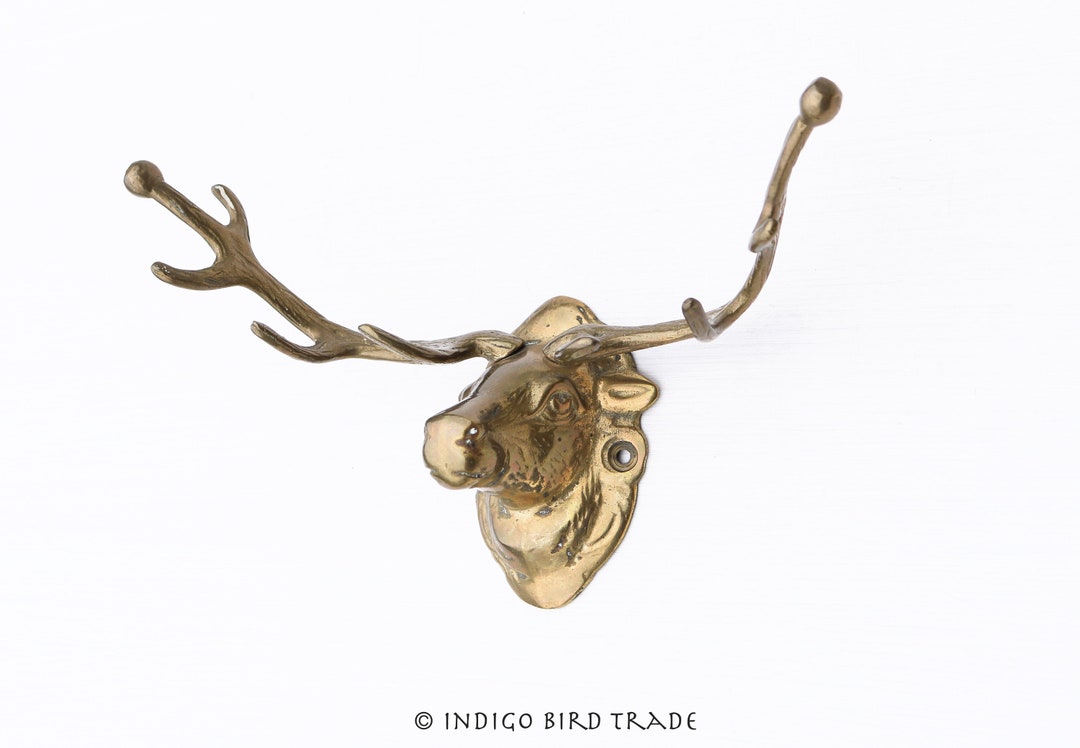 Vintage Solid Brass Wall Hanging Deer Head Antique Buck Head With