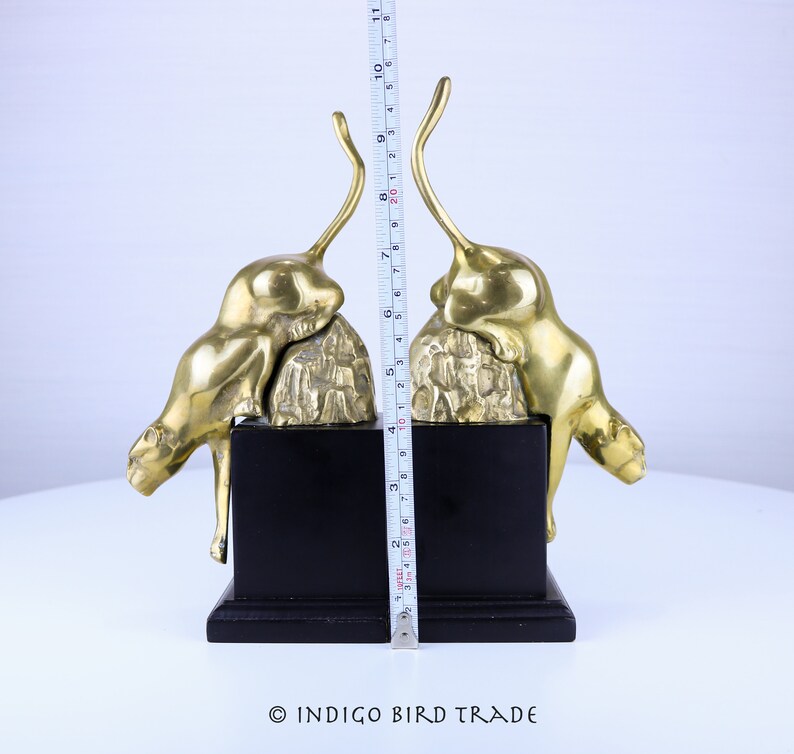 Art Deco Bookends Panther Brass With Wood Base Vintage Cat Etsy