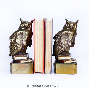 1930&#39;s Pair of Antique Marion Bronze Owl Bookends | Vintage Cold Painted Metal Bird Book ends | Book Holders Library Decor Christmas Gift