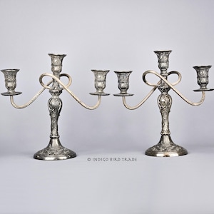 1930&#39;s WM Rogers Silverplated Ornate Candelabras - Set of 2 | Antique Pair of Silver Plated Candle Holder Embossed Floral Design Candlestick
