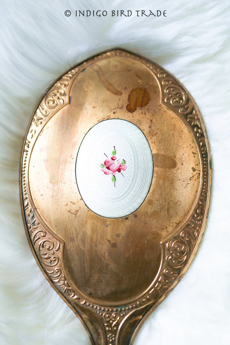 1920's Gold Repousse Hand Mirror With Cameo Brush Vintage Etsy
