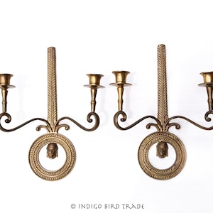 Magnificent Pair of Vintage French Neoclassical Brass Wall Sconces Two Arms | Antique Bronze Wall Hanging Candle Holder Sconces Candlestick