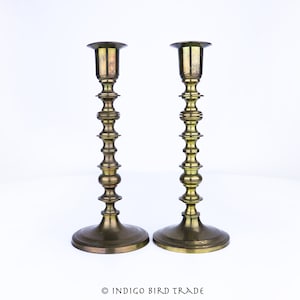 Pair of Antique Solid Brass Taper Candlesticks | Vintage Bronze Metal Candle Holders | Dark Gold Candleholders Ornate Lot Set Wedding Decor