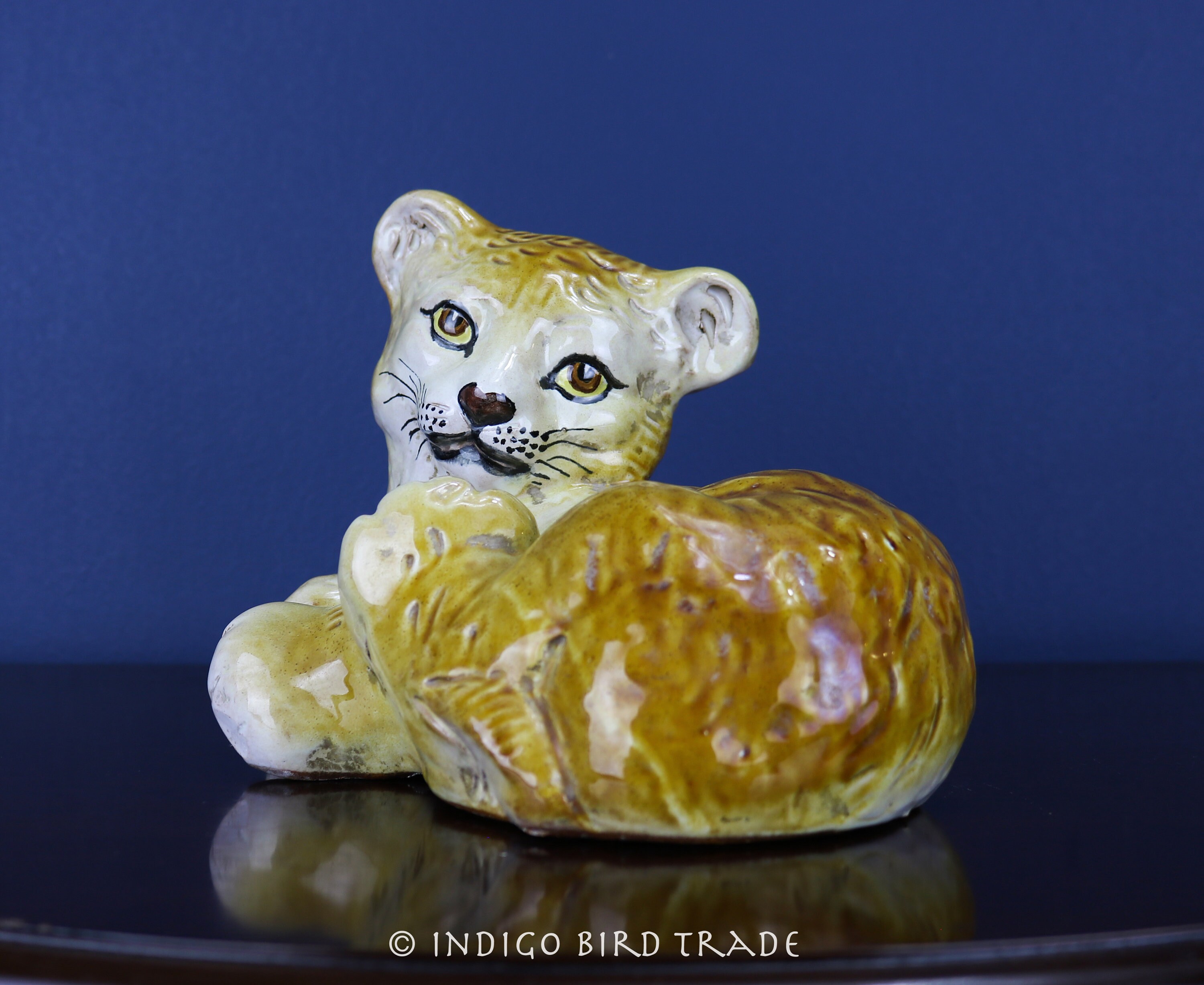 Vintage Italian Majolica Ceramic Lion Cub Statue Antique Etsy