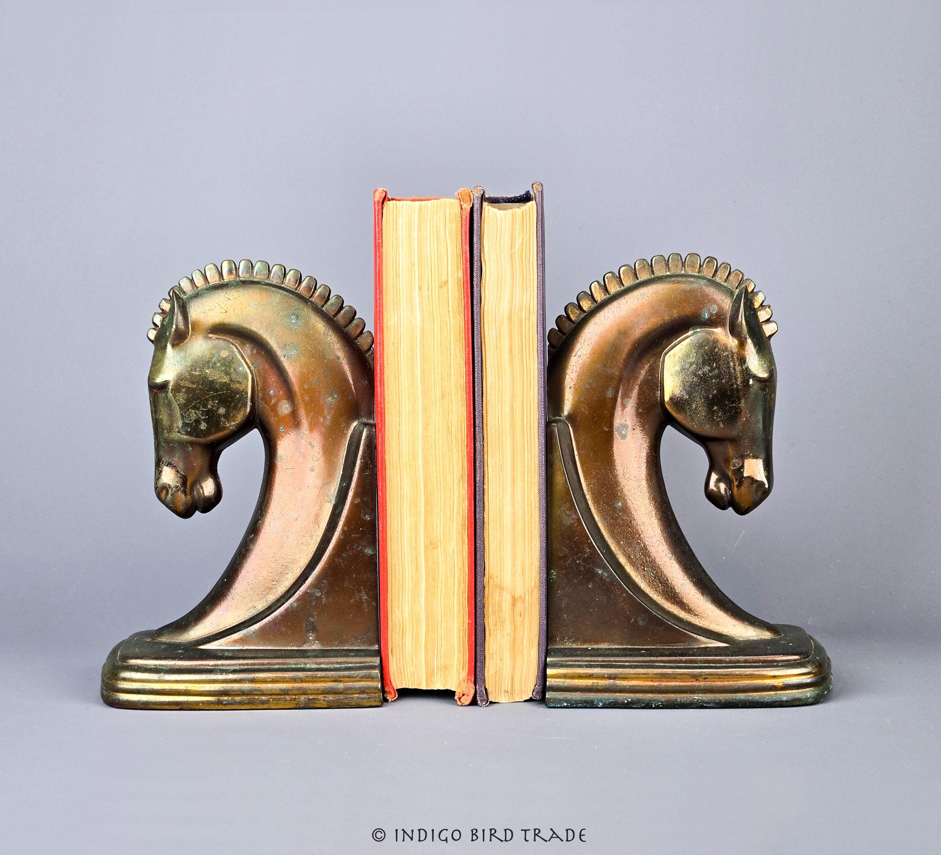 1930s Vintage Art Deco Ray Dodge Bronze Trojan Horse Bookends