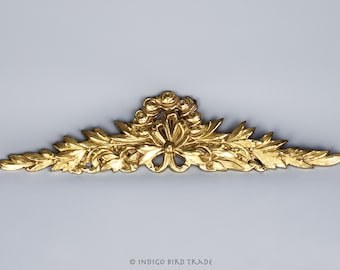 Large Vintage Brass French Bow Ornate Pediment | Antique Wall Hanging Ribbon Bow Victorian Style Gold Metal Bronze Floral Plaque Shabby Chic
