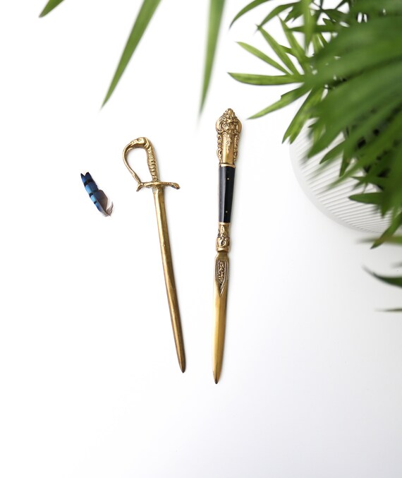Brass Letter Opener With Wooden Handle / Knife / Envelope Opener / Office  Accessory Vintage Solid Brass Body and Ceramic Handle 
