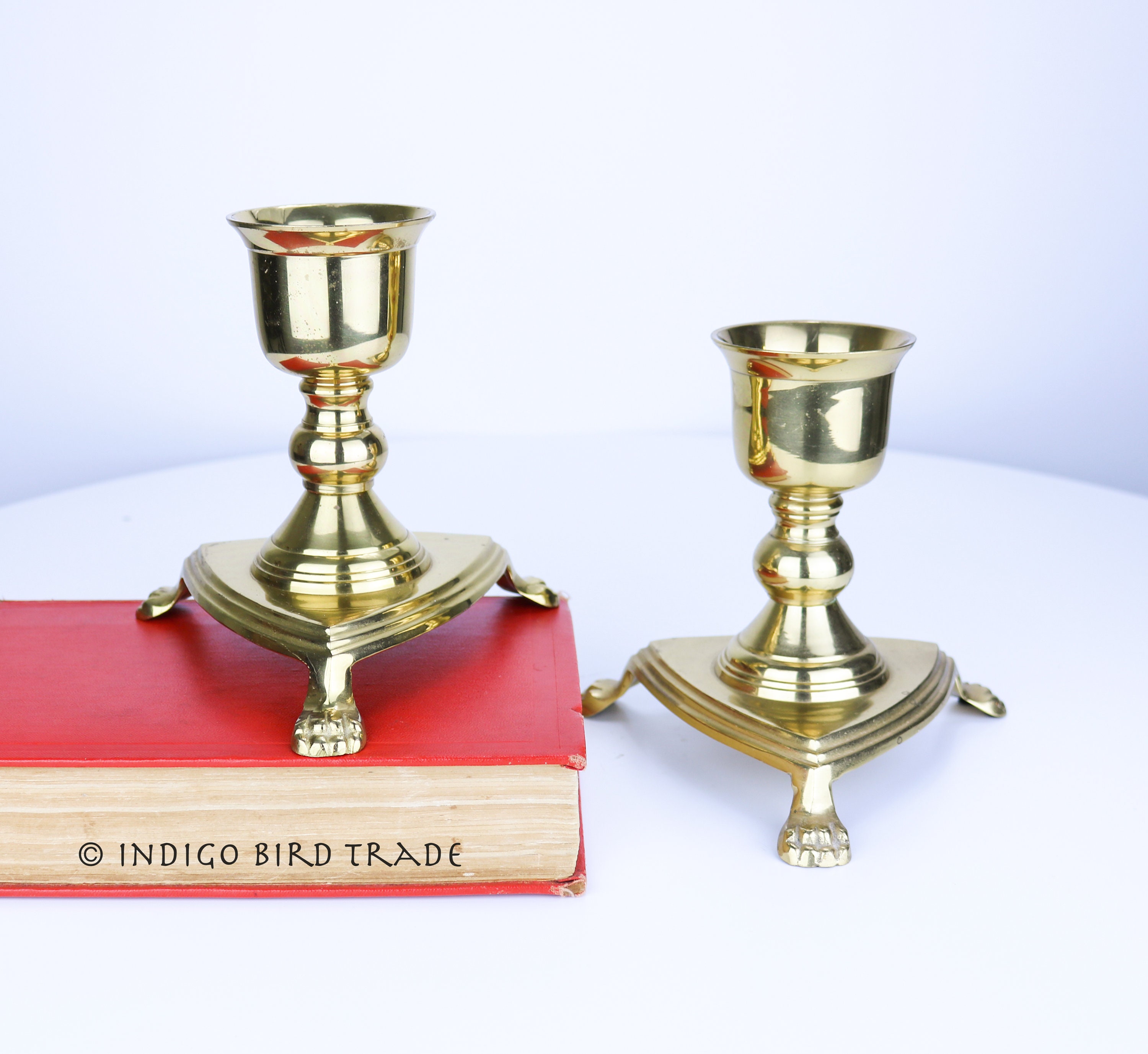 Pair Of Solid Brass Candlesticks With Lion Feet Vintage Antique Footed Candle Holders Paw England Style Colonial Hurricane Glass Holder
