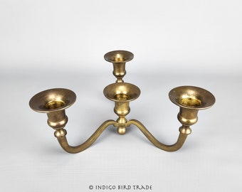Vintage Solid Brass Ornate Candelabra 4 Arms | Antique Bronze Metal Candle Holders Centerpiece | Dining Table Candlesticks Wedding Patina