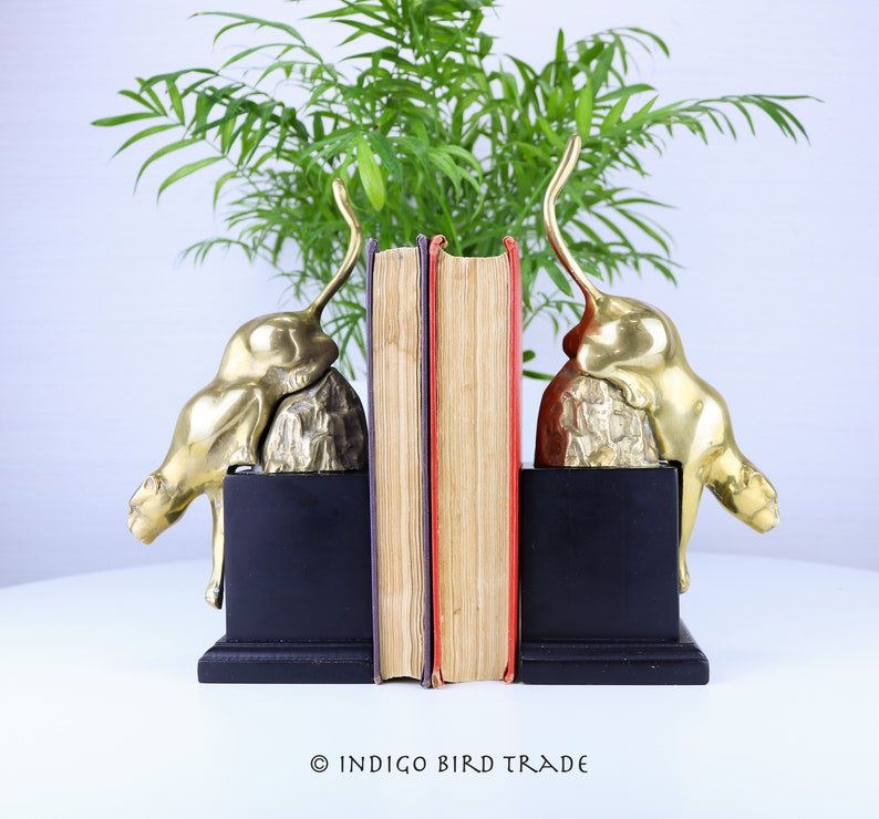 Art Deco Bookends Panther Brass With Wood Base Vintage Cat Etsy
