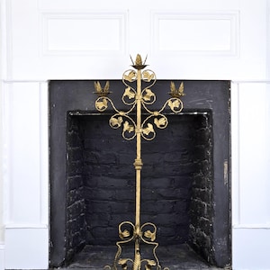 Italian Gilt Iron Floor Candelabra 38&quot; Tall | Vintage Church Floral Candle Holder for 3 Candles | Antique Ornate Candlestick Holder Italy