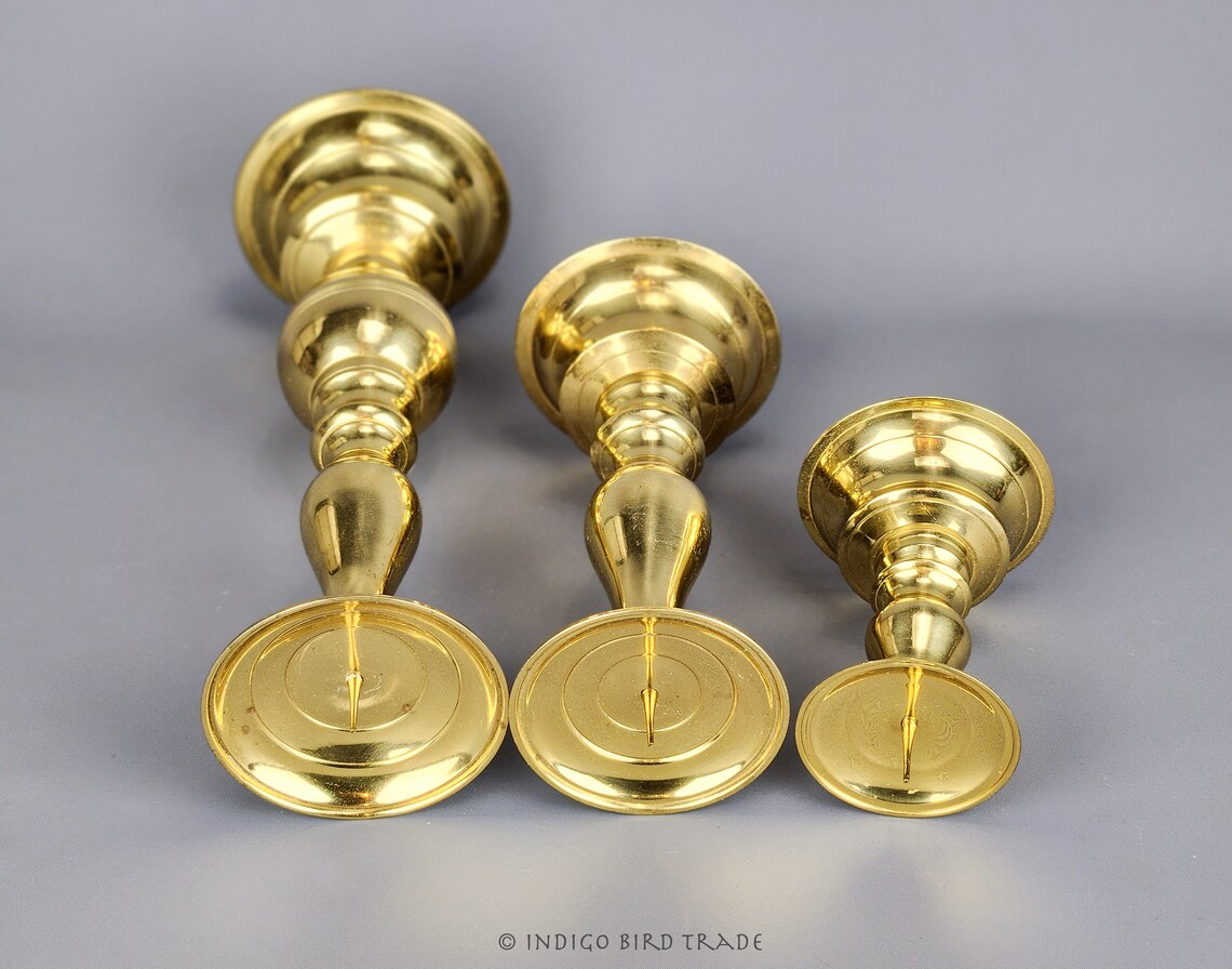 Vintage Tall Brass Pillar Candle Holders Set of 3 | Antique Graduated ...