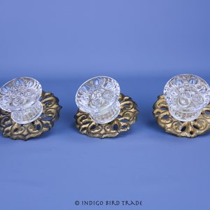 Set of 3 Antique Victorian Crystal Glass and Gilt Metal Door Handles | Vintage Door Knobs Ornate Gold Metal Cast Iron French Hardware Indoor