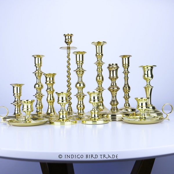Set of BALDWIN Brass Candlesticks | Lot of Candle holders | Collection Graduated Gold Mixed Candlesticks | Mismatched Wedding Table Decor