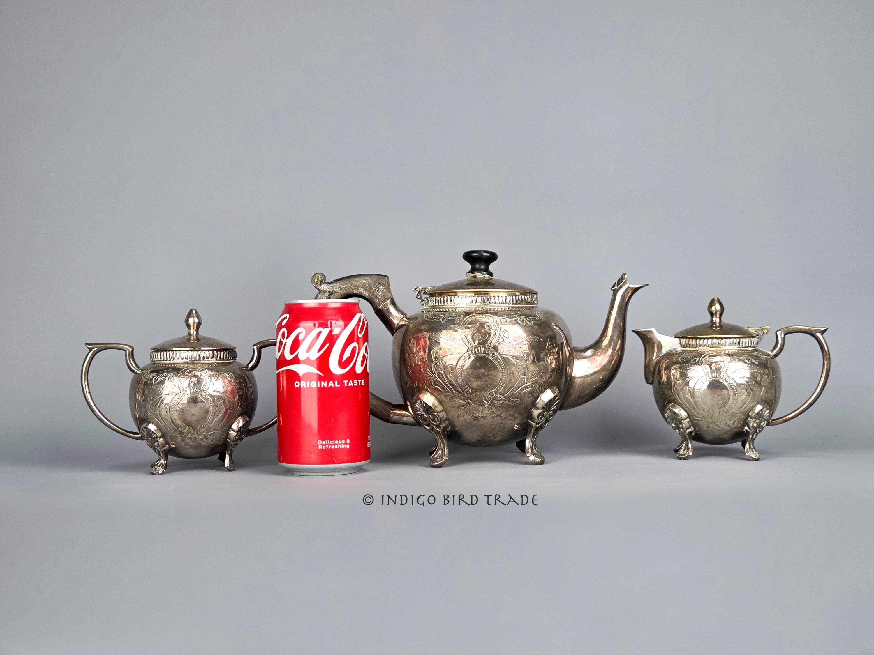 Antique Victorian Silver Plated Tea Set of 3 Teapot Creamer and