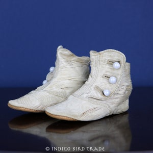 Antique Silk Shoes for Large Doll 4 1/2&quot; | Vintage Doll Boots for French or German Bisque Doll Victorian | Jumeau Kestner Doll Outfit