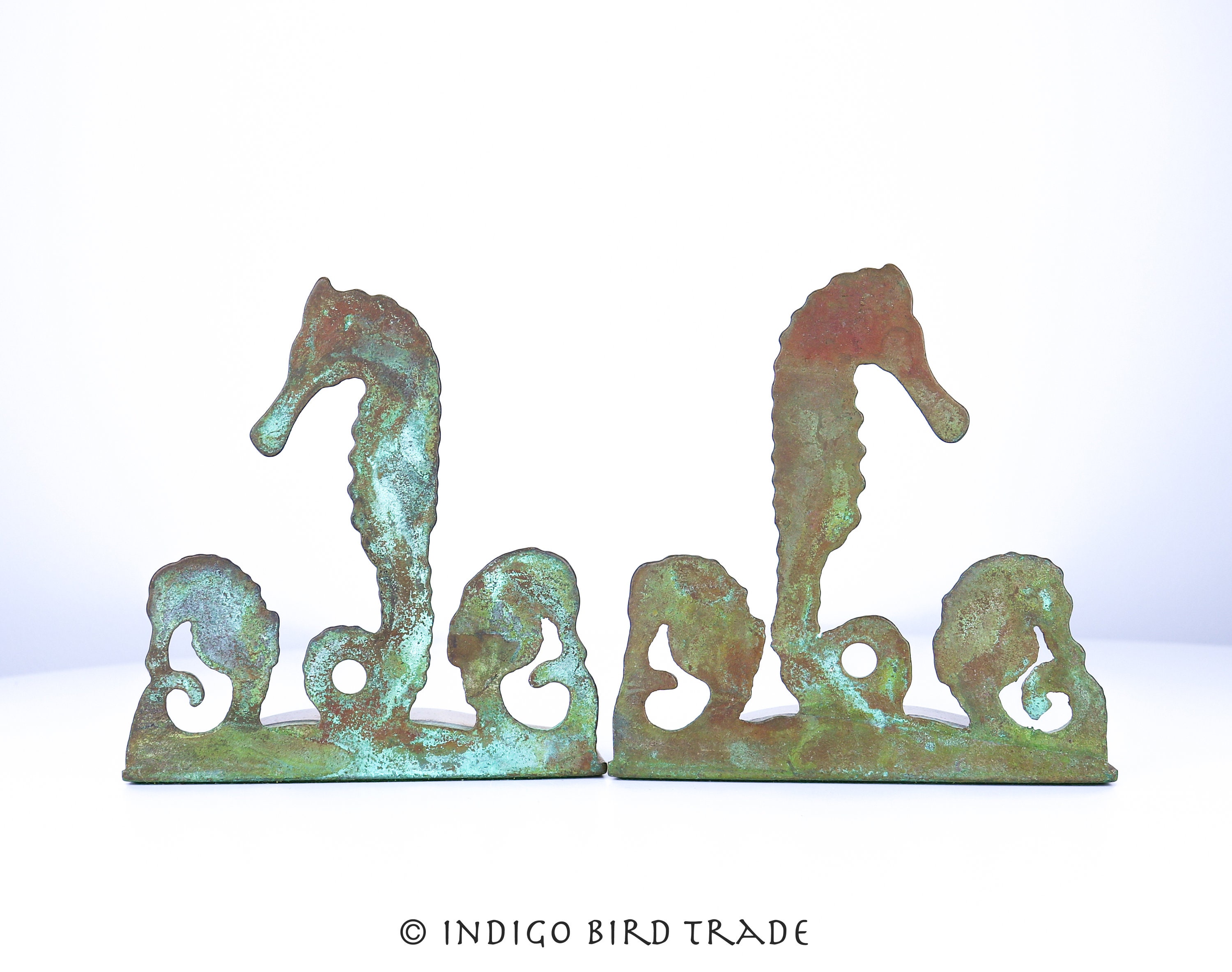 Vintage Pair of Brass Seahorse Trio Bookends With Patina Etsy